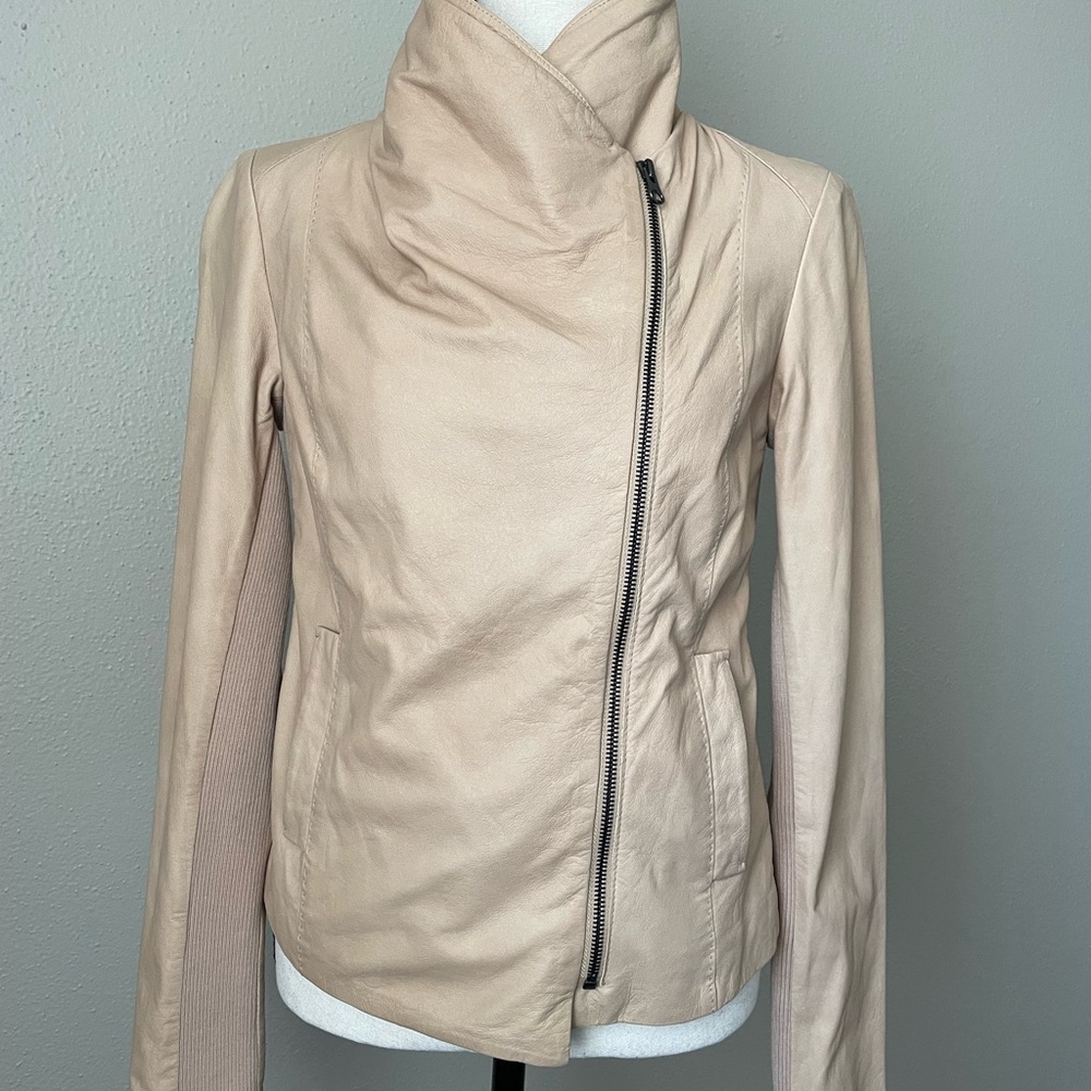 Vince Cream Leather Jacket Asymmetrical Fitted